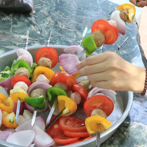 20 Spiedini per Barbecue Riutilizzabili in Acciaio Inox20 Reusable Grill Stainless Steel Skewers Shish Kebab BBQ Camping Flat Forks