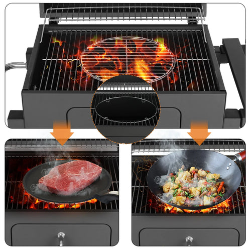 Barbecue a Carbone XXL con Carrello, 3 Griglie - Charcoal Grill, BBQ Smoker with Handle and Folding Table